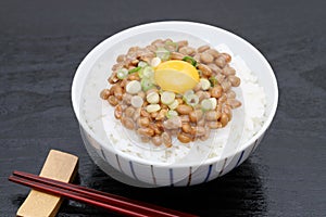Japanese cooked white rice with Natto