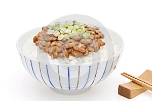 Japanese cooked white rice with Natto