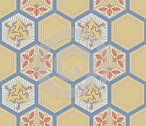 Japanese Crane Bird Flower Hexagon Vector Seamless Pattern