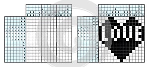 Japanese crossword puzzle. Kids and adult mathematical mosaic. Nonogram. Logic puzzle game. Digital rebus. Vector illustration