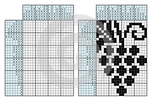 Japanese crossword puzzle. Kids and adult mathematical mosaic. Nonogram. Logic puzzle game. Digital rebus. Vector illustration