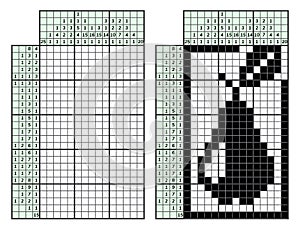 Japanese crossword puzzle. Kids and adult mathematical mosaic. Nonogram. Logic puzzle game. Digital rebus. Vector illustration