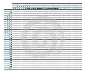 Japanese crossword puzzle. Kids and adult mathematical mosaic. Nonogram. Logic puzzle game. Digital rebus. Vector illustration