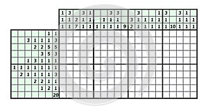 Japanese crossword puzzle. Kids and adult mathematical mosaic. Nonogram. Logic puzzle game. Digital rebus. Vector illustration