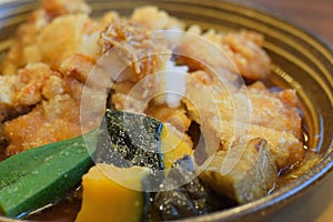 Japanese cuisine chicken katsu cutlet with vegetables