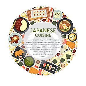 Japanese cuisine menu, sushi and seafood, food of Japan