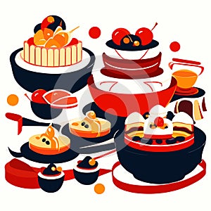 Japanese cuisine. Set of sushi, rolls, sashimi. Vector illustration generative AI