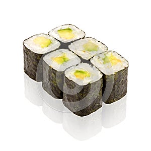 Japanese cuisine. Sushi roll with avocado.