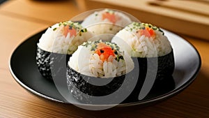 Japanese Cuisine - Sushi Roll with Salmon, Cream Cheese and Avocado inside