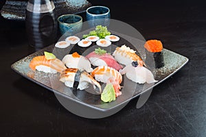 japanese cuisine. sushi set on the background