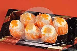 Japanese cuisine sushi set with salmon