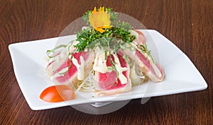 Japanese cuisine. tuna sushi on the background