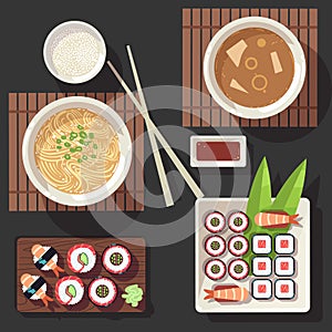 Japanese cuisine vector illustration set