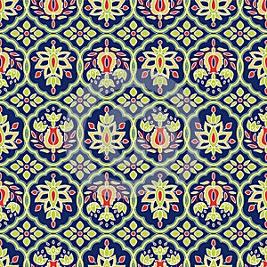 Japanese Curl Flower Net Vector Seamless Pattern