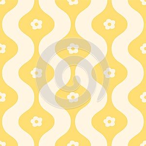 Japanese Curl Zigzag Line Flower Vector Seamless Pattern