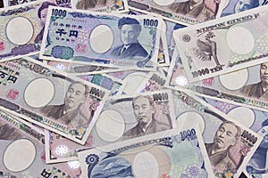 Japanese currency notes background, Financial business of japanese money