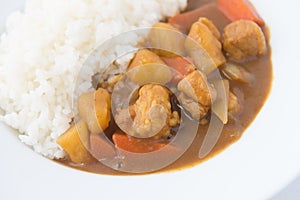 Japanese Curry with rice isolated close up