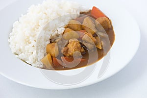 Japanese Curry with rice isolated close up