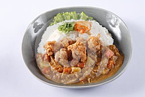 Japanese curry rice with japanese fried chicken (Karaage) isolat