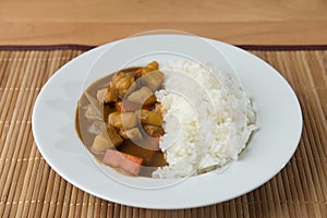 Japanese Curry with rice on table ready to serve