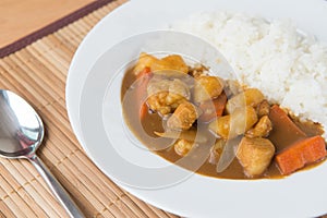 Japanese Curry with rice on table ready to serve