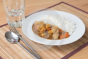 Japanese Curry with rice on table ready to serve