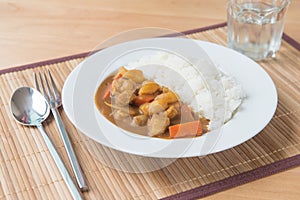 Japanese Curry with rice on table ready to serve