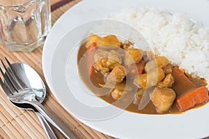 Japanese Curry with rice on table ready to serve