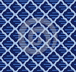 Japanese Curve Wave Net Vector Seamless Pattern