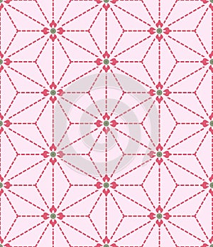 Japanese Cute Flower Hexagon Star Vector Seamless Pattern