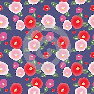 Japanese Cute Poppy Flower Vector Seamless Pattern