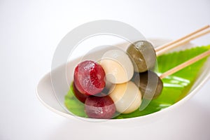 Japanese Dango dessert with 3 different color photo