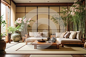 Japanese decor bedroom minimal window house background furniture luxurious modern