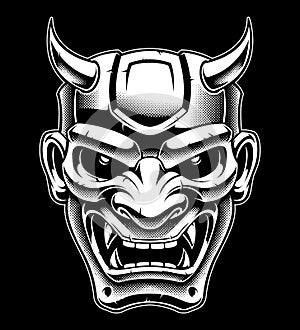 Japanese demon mask, black and white version.