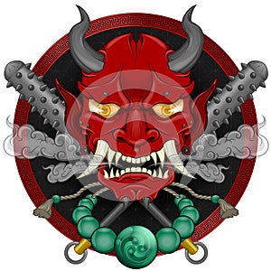 Japanese demon Oni with kanabo