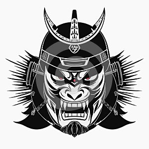 Japanese Demon Oni Mask Design. Oni Mask Tattoo. Black masked samurai. Traditional Japanese
