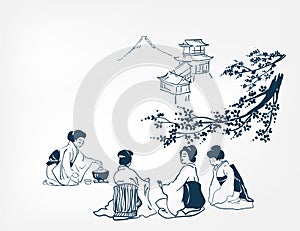 Japanese design tea ceremony background women card