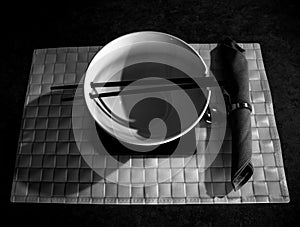 Japanese dish in black and white