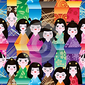 Japanese doll tall close seamless pattern