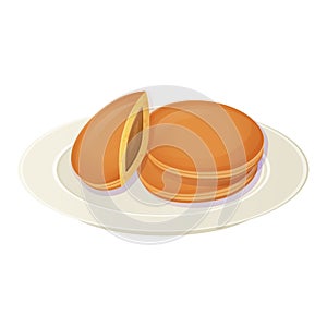 Japanese Dorayaki on a plate. Asian food illustration isolated on white background in cartoon style