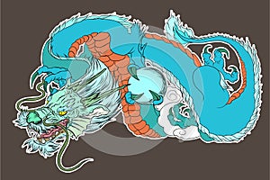 Japanese Dragon tattoo.Outline Japanese dragon design tattoo for Arm