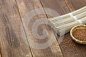 Japanese dried soba buckwheat noodles and seeds