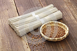 Japanese dried soba buckwheat noodles and seeds