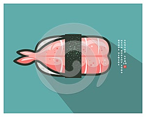 Japanese Ebi Nigiri Sushi. Icon with English text like of Japanese characters.