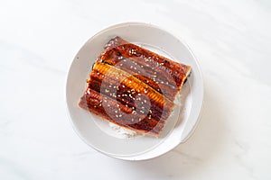 Japanese eel grilled with rice bowl or Unagi don photo