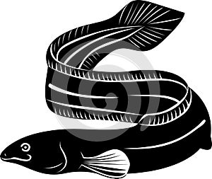 Japanese eel. Ink sketch of fish on old paper background. Hand drawn vector illustration.Design for fishing catch or fisher sport