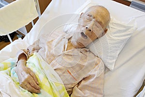 Japanese elderly man patient lying, sleeping