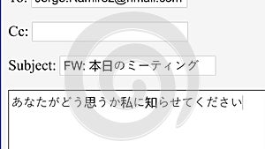 Japanese. Entering Forwarding Email Body Online Box. Send Forwarded Communication to Recipient by Typing E-Mail on Website. FW