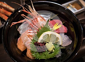 A Japanese exquisite dish Kaisendon, sashimi on rice.