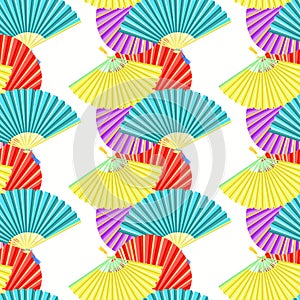 Japanese fan seamless pattern color bars. vector illustration